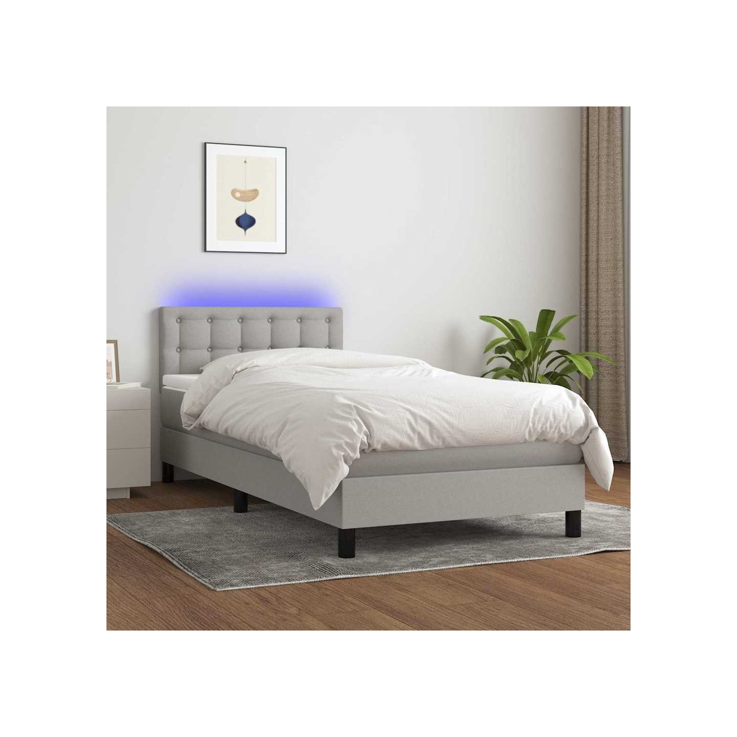 Sommier à lattes de lit avec matelas et LED Gris clair 90x190cm