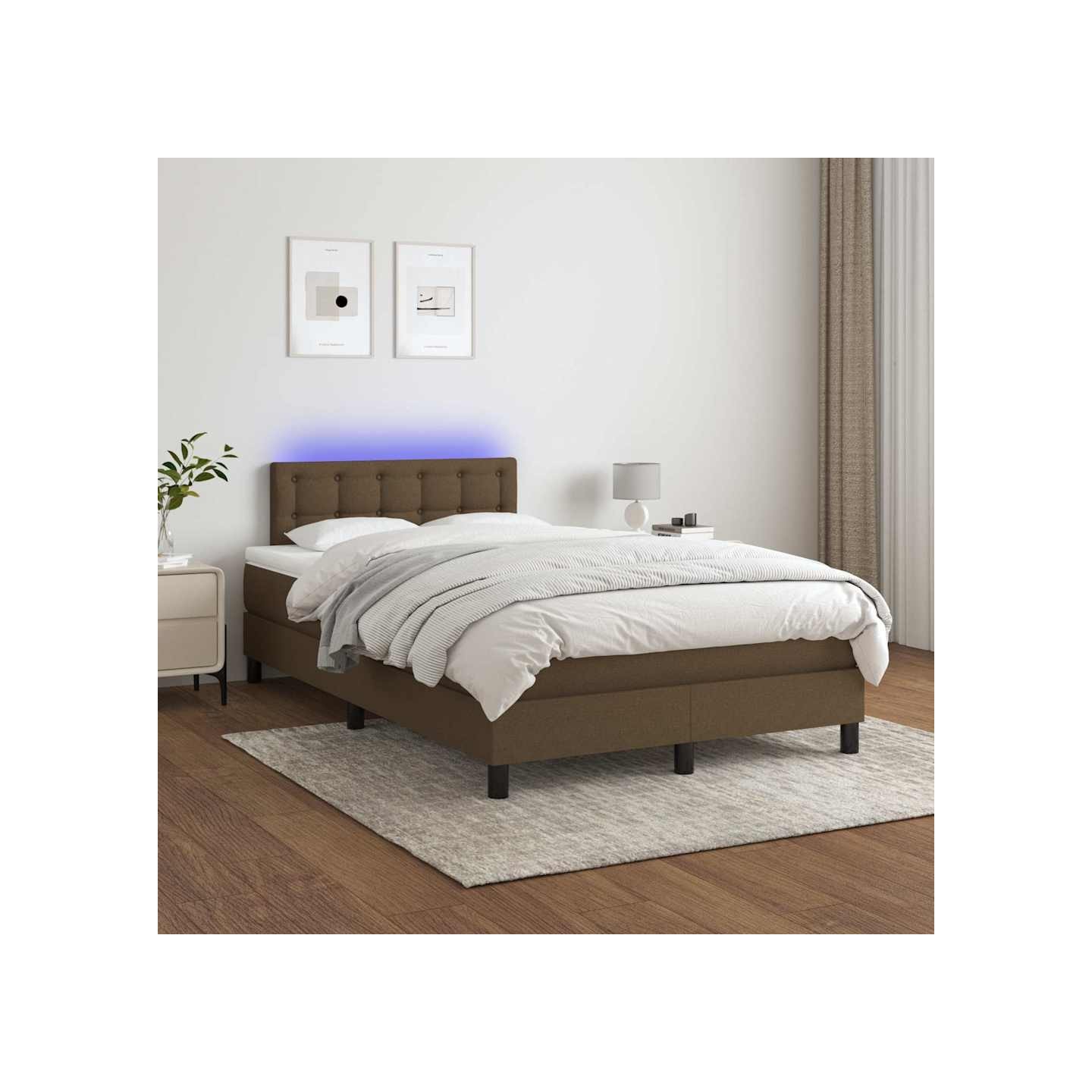 Sommier à lattes de lit matelas et LED Marron foncé 120x200 cm