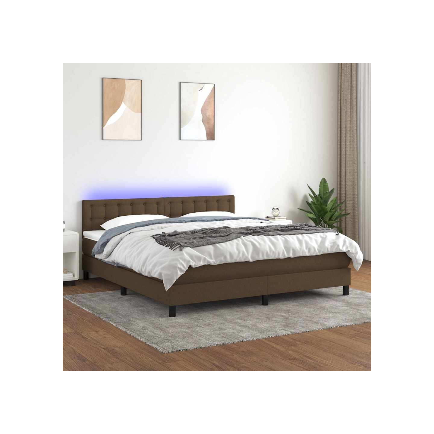 Sommier à lattes de lit matelas et LED Marron foncé 180x200 cm