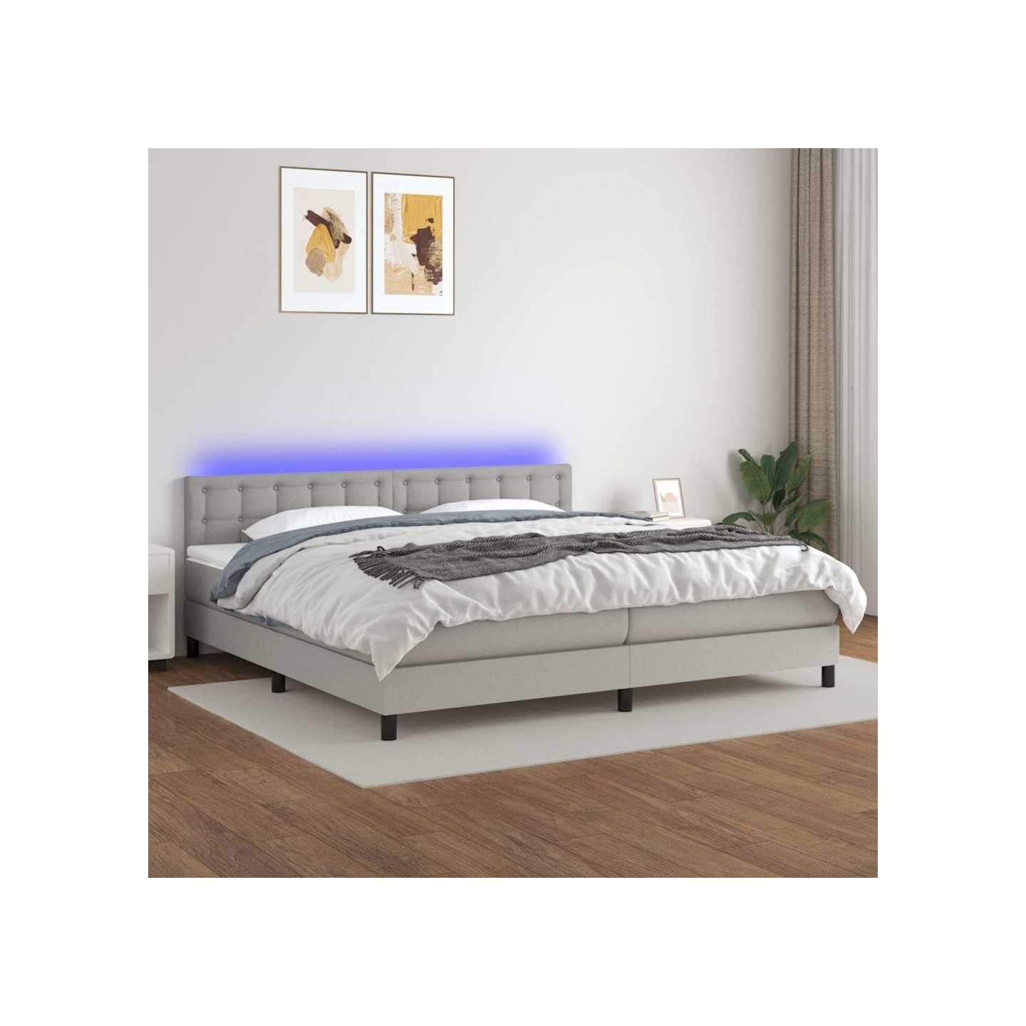 Sommier à lattes de lit matelas LED Gris clair 200x200 cm Tissu