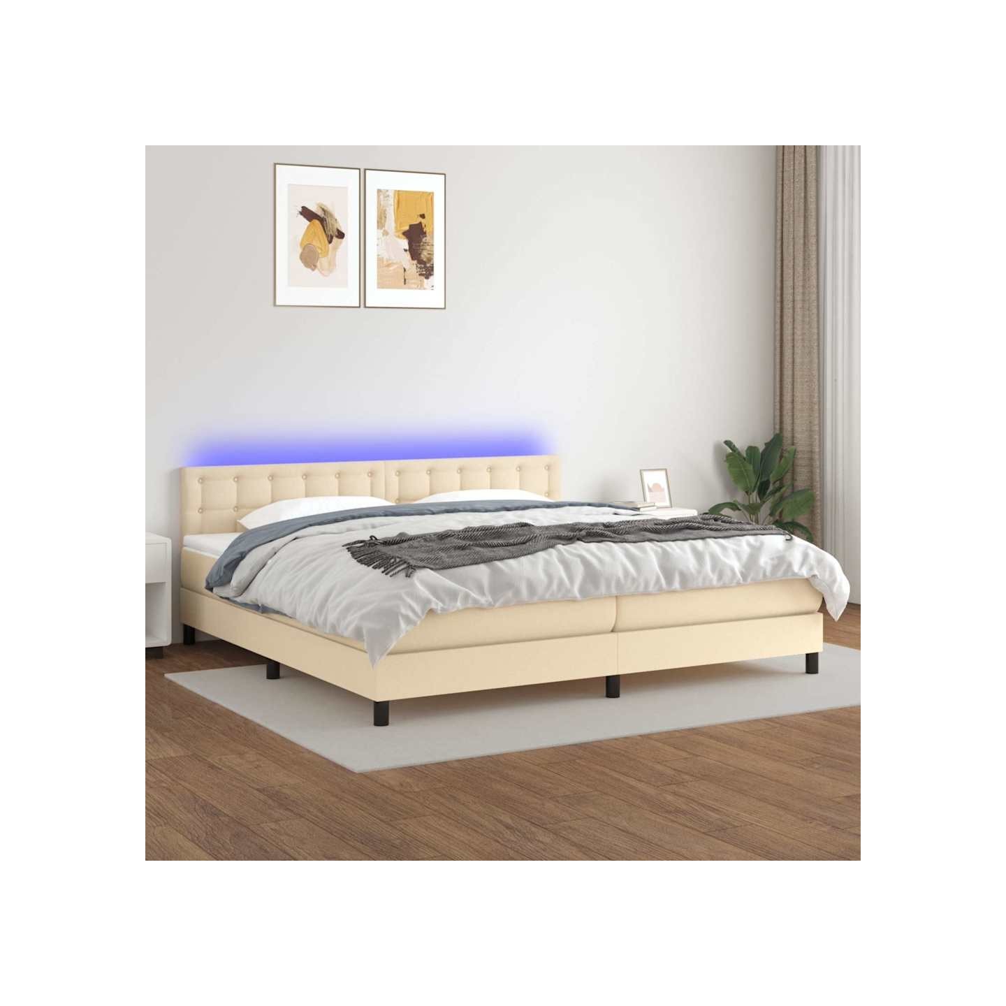 Sommier à lattes de lit et matelas et LED Crème 200x200cm Tissu