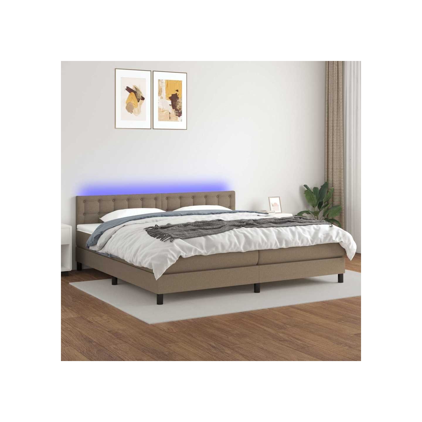 Sommier à lattes de lit et matelas et LED Taupe 200x200cm Tissu