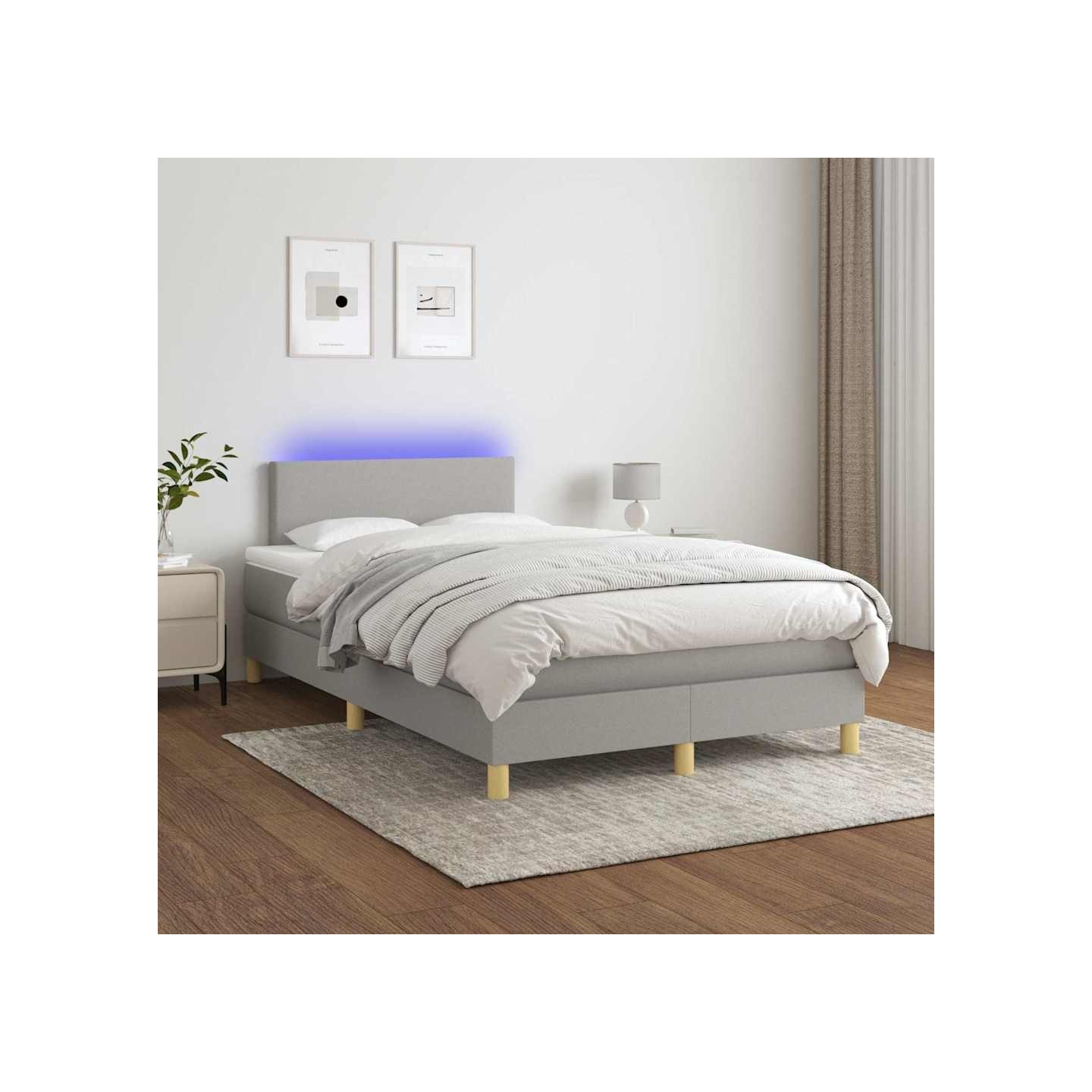 Sommier à lattes de lit matelas LED Gris clair 120x200 cm Tissu