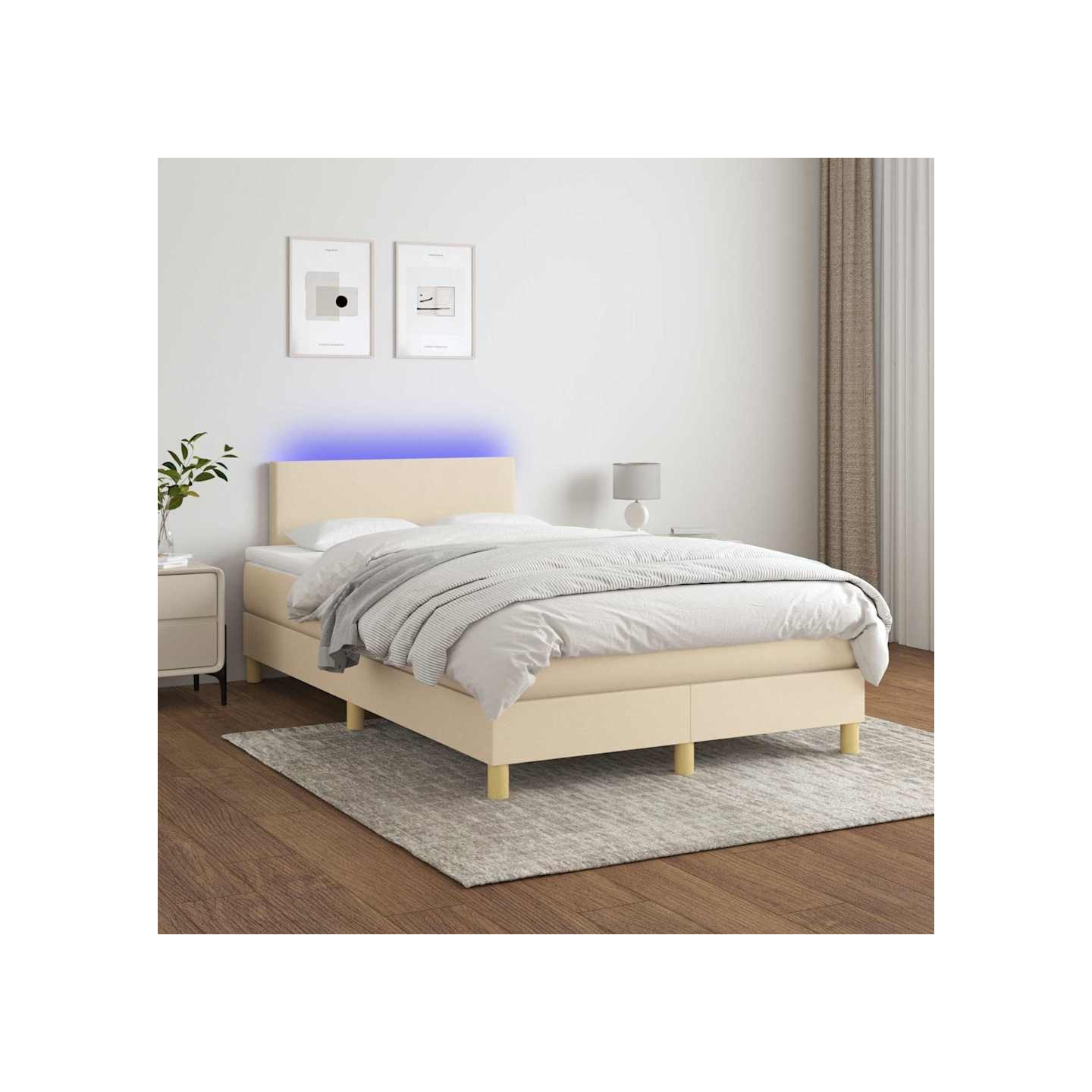 Sommier à lattes de lit avec matelas LED Crème 120x200 cm Tissu