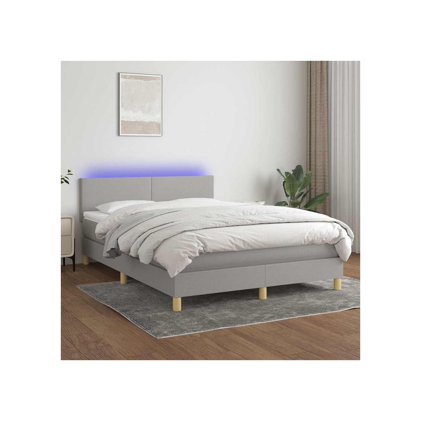 Sommier à lattes de lit et matelas et LED Gris clair 140x200 cm