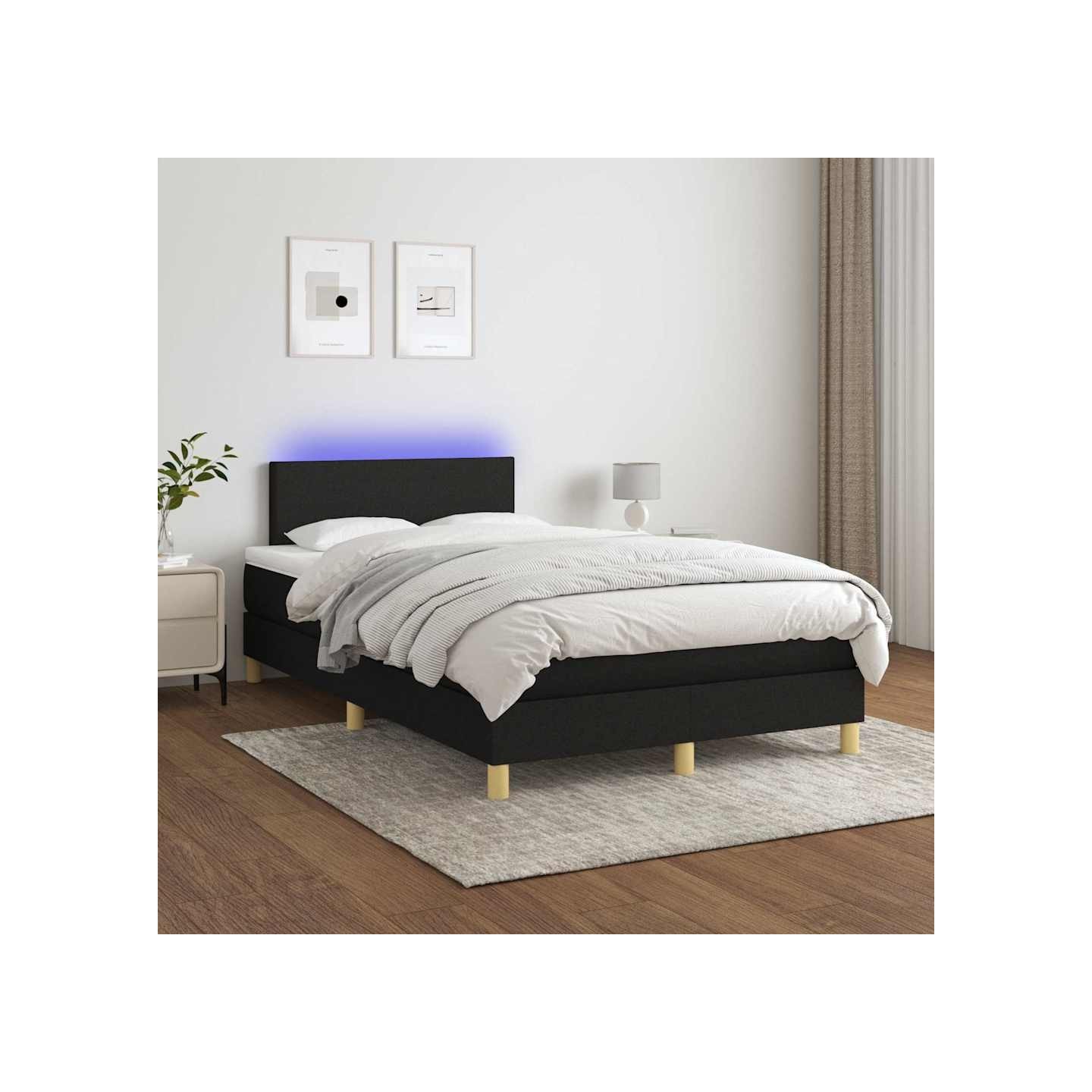 Sommier à lattes de lit avec matelas LED Noir 120x200 cm Tissu