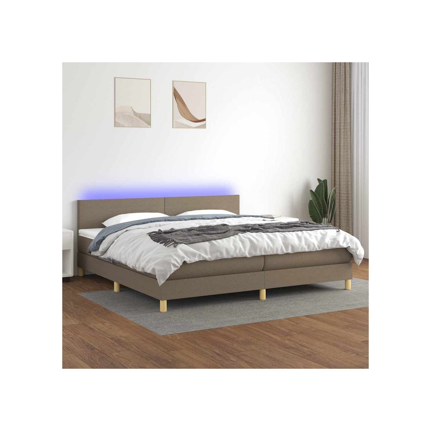 Sommier à lattes de lit et matelas et LED Taupe 200x200cm Tissu