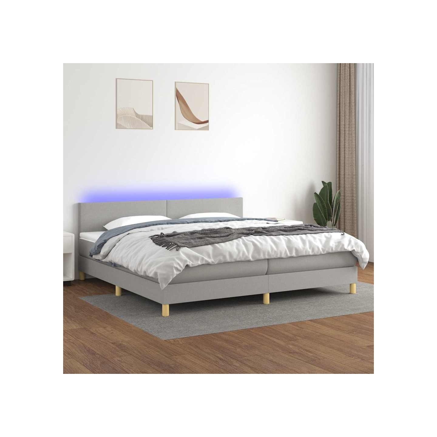 Sommier à lattes de lit matelas LED Gris clair 200x200 cm Tissu