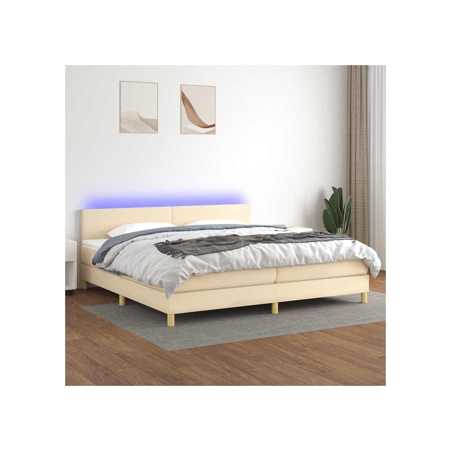 Sommier à lattes de lit et matelas et LED Crème 200x200cm Tissu