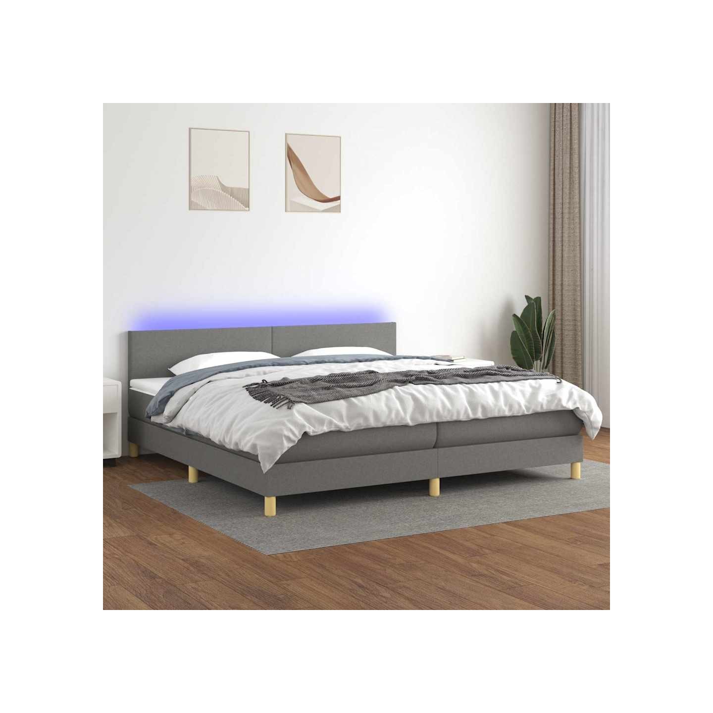 Sommier à lattes de lit et matelas et LED Gris foncé 200x200 cm