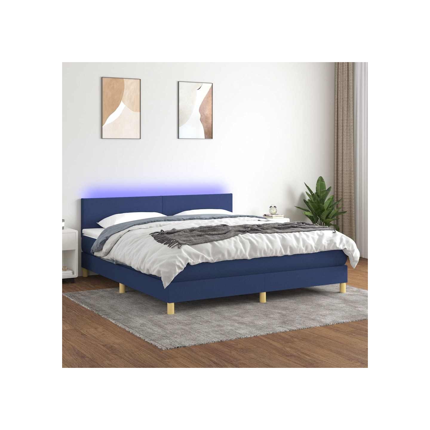 Sommier à lattes de lit avec matelas LED Bleu 160x200 cm Tissu