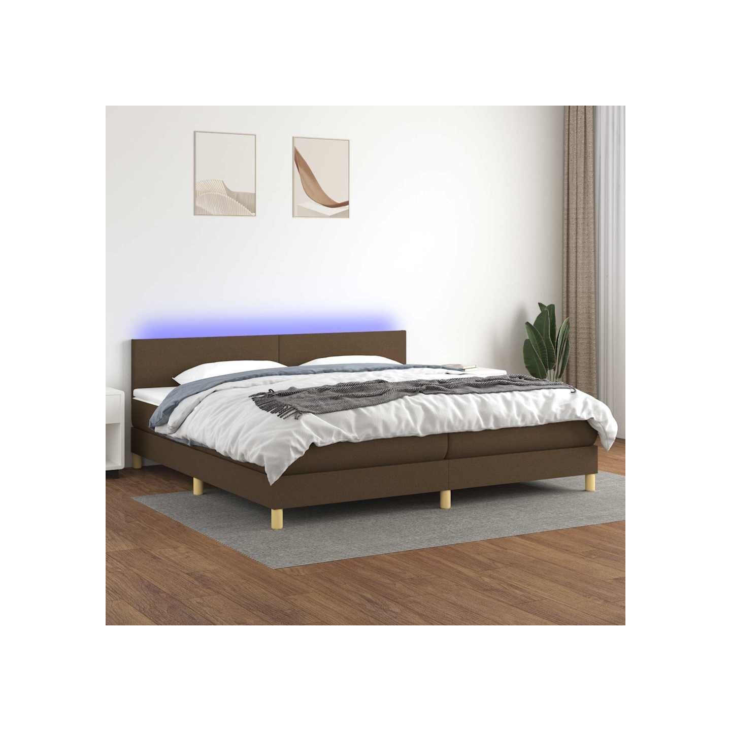 Sommier à lattes de lit matelas et LED Marron foncé 200x200 cm
