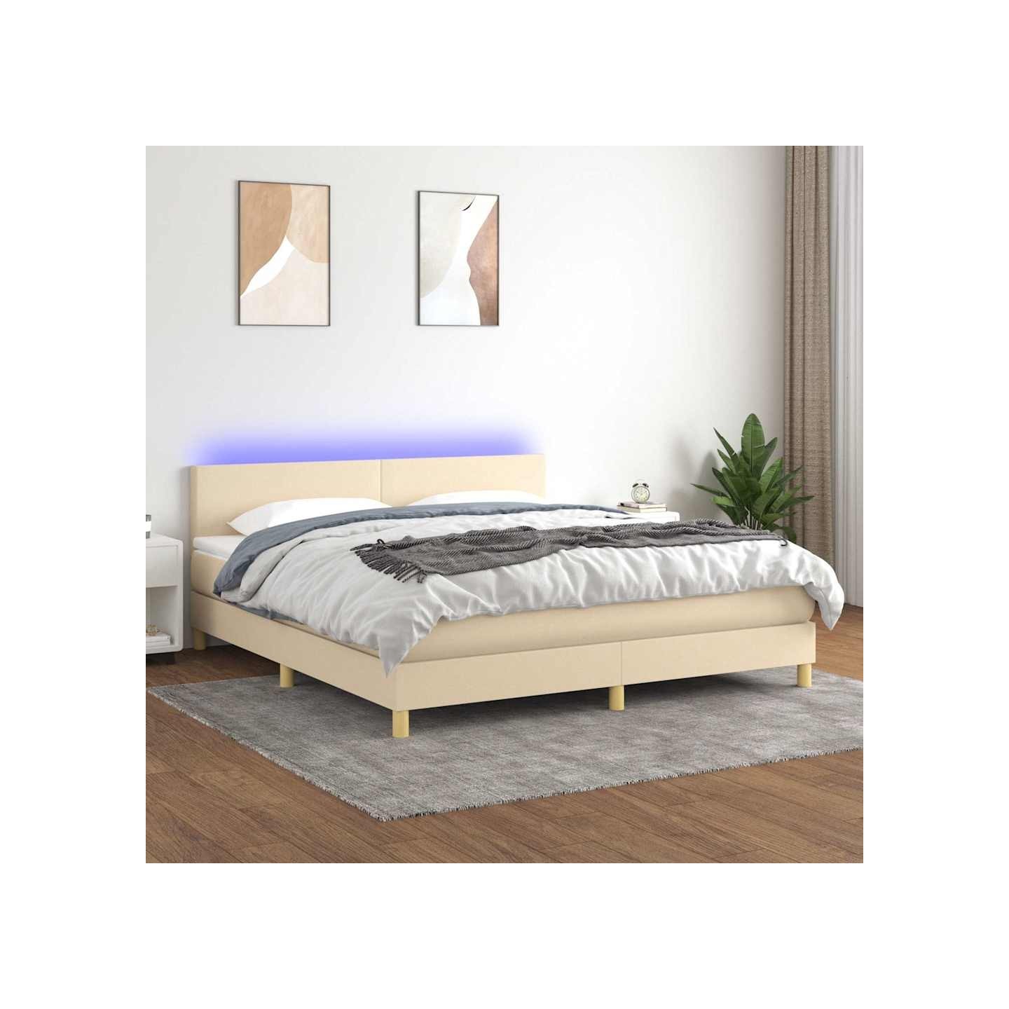 Sommier à lattes de lit avec matelas LED Crème 180x200 cm Tissu