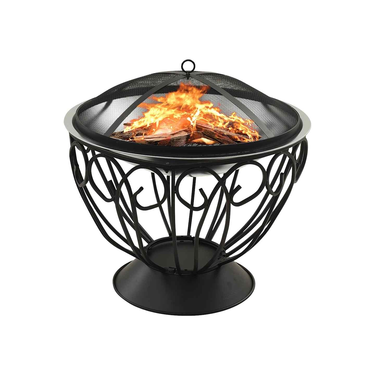Foyer et barbecue avec tisonnier 2 en 1 59x59x60 cm Inox