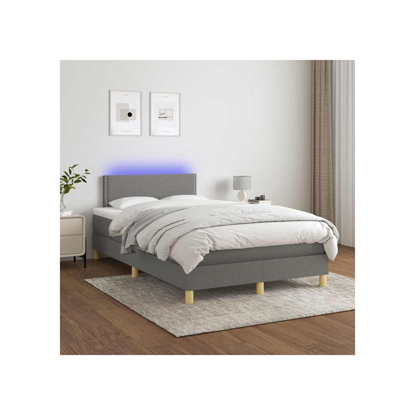Sommier à lattes de lit et matelas et LED Gris foncé 120x200 cm