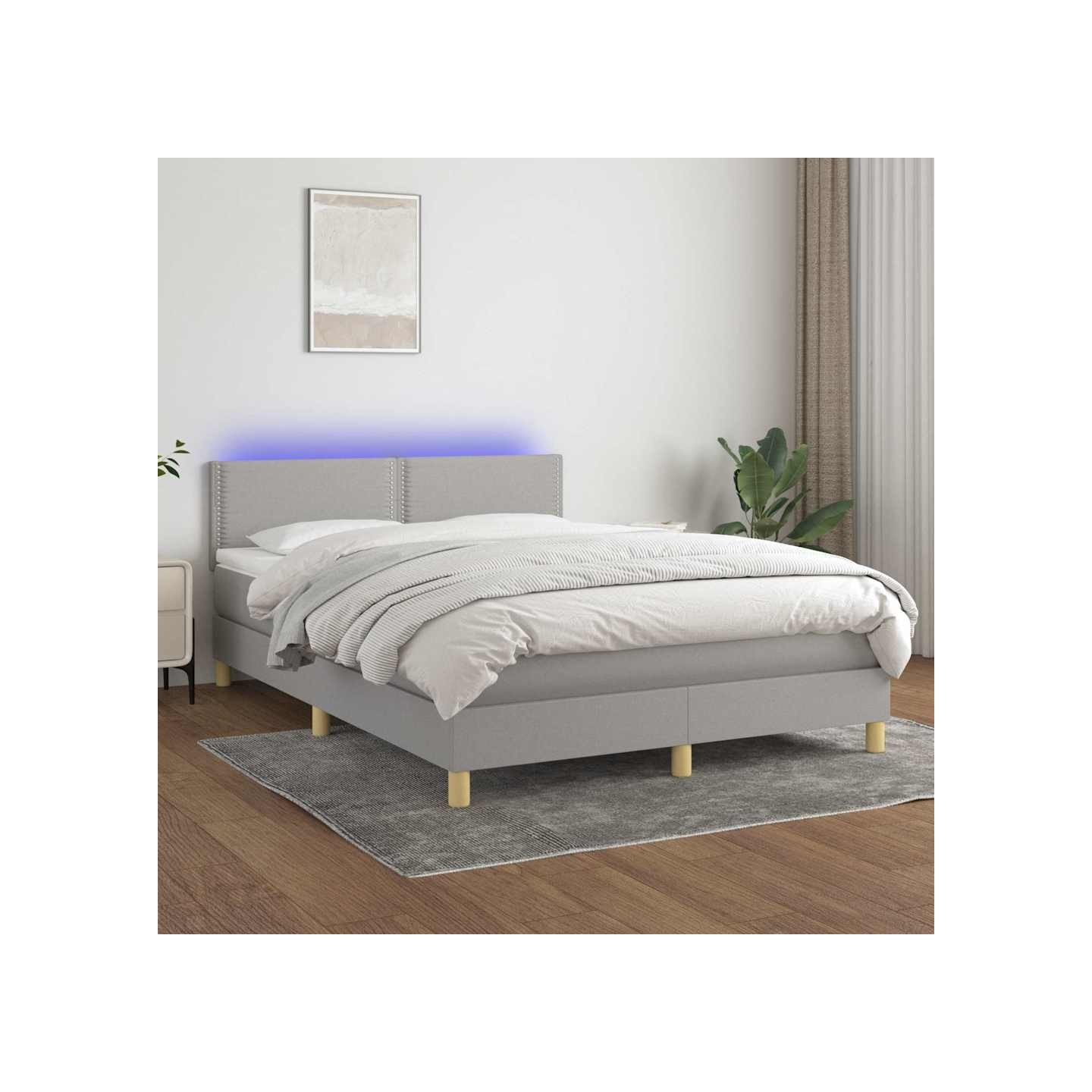Sommier à lattes de lit et matelas et LED Gris clair 140x200 cm