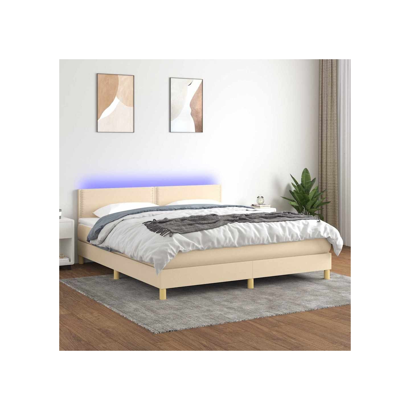 Sommier à lattes de lit avec matelas LED Crème 180x200 cm Tissu