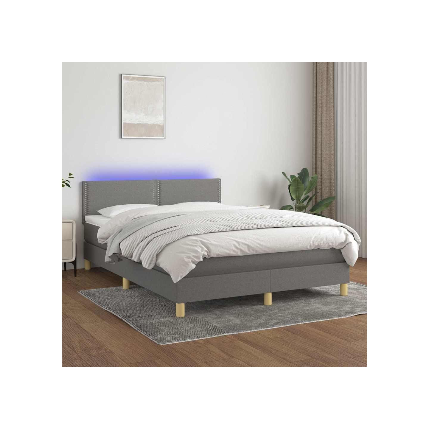 Sommier à lattes de lit et matelas et LED Gris foncé 140x200 cm