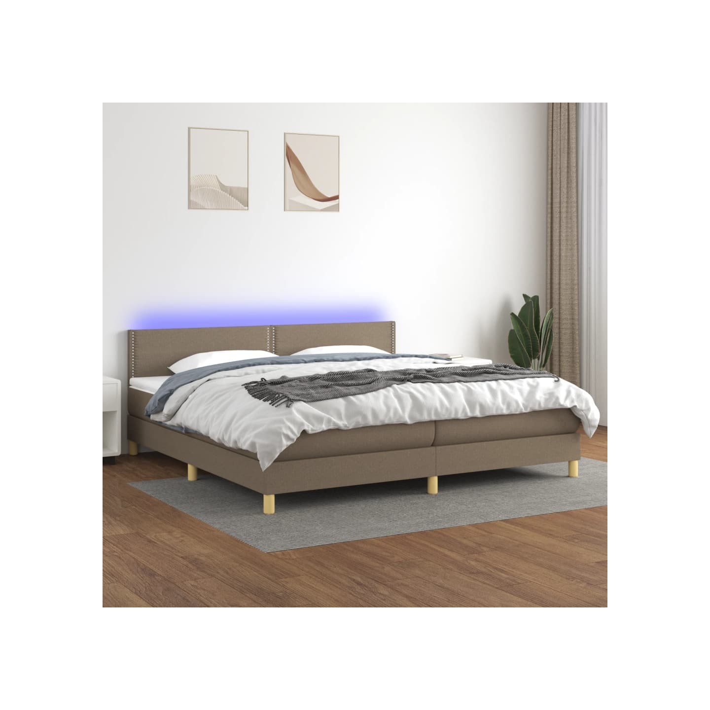 Sommier à lattes de lit et matelas et LED Taupe 200x200cm Tissu