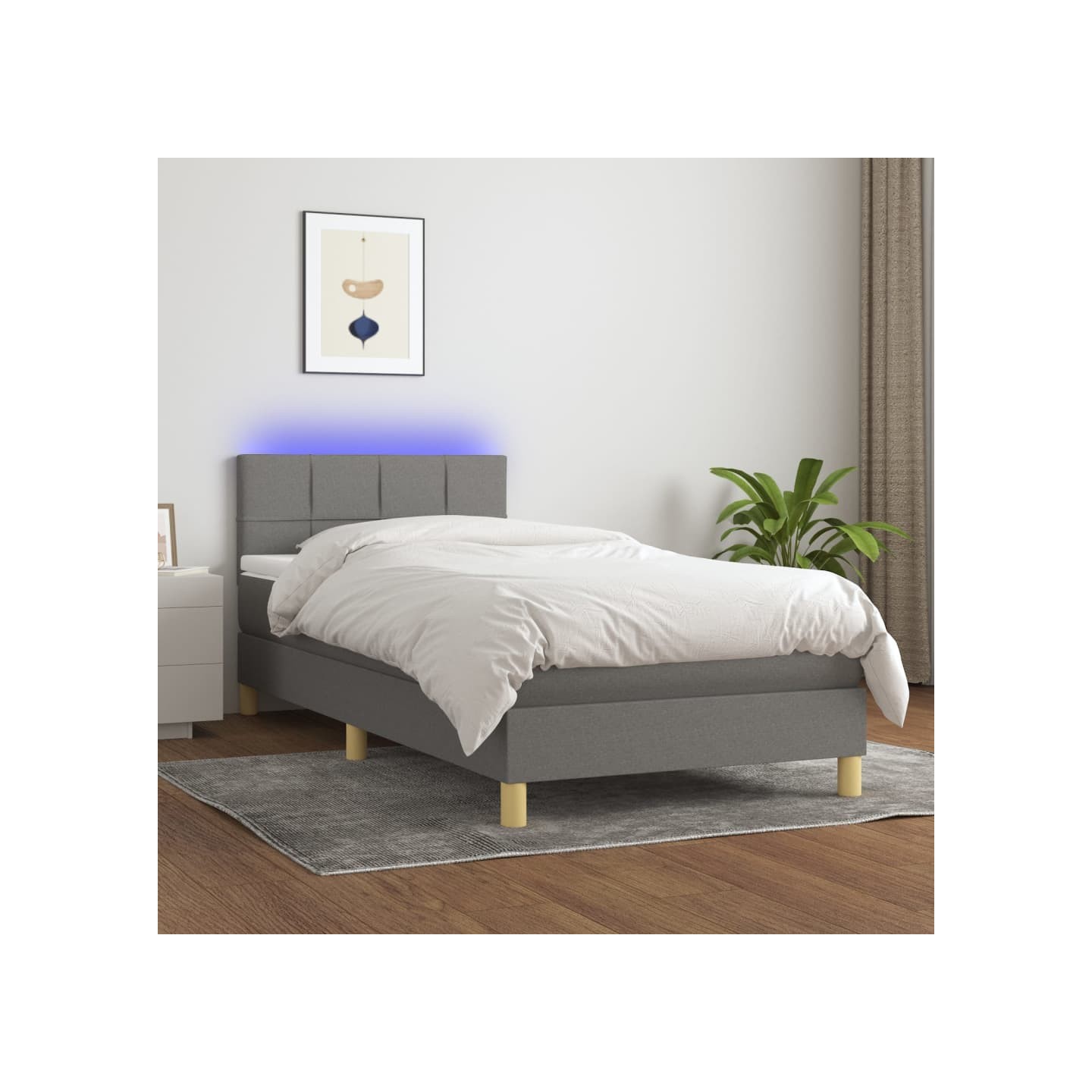 Sommier à lattes de lit avec matelas et LED Gris foncé 90x200cm