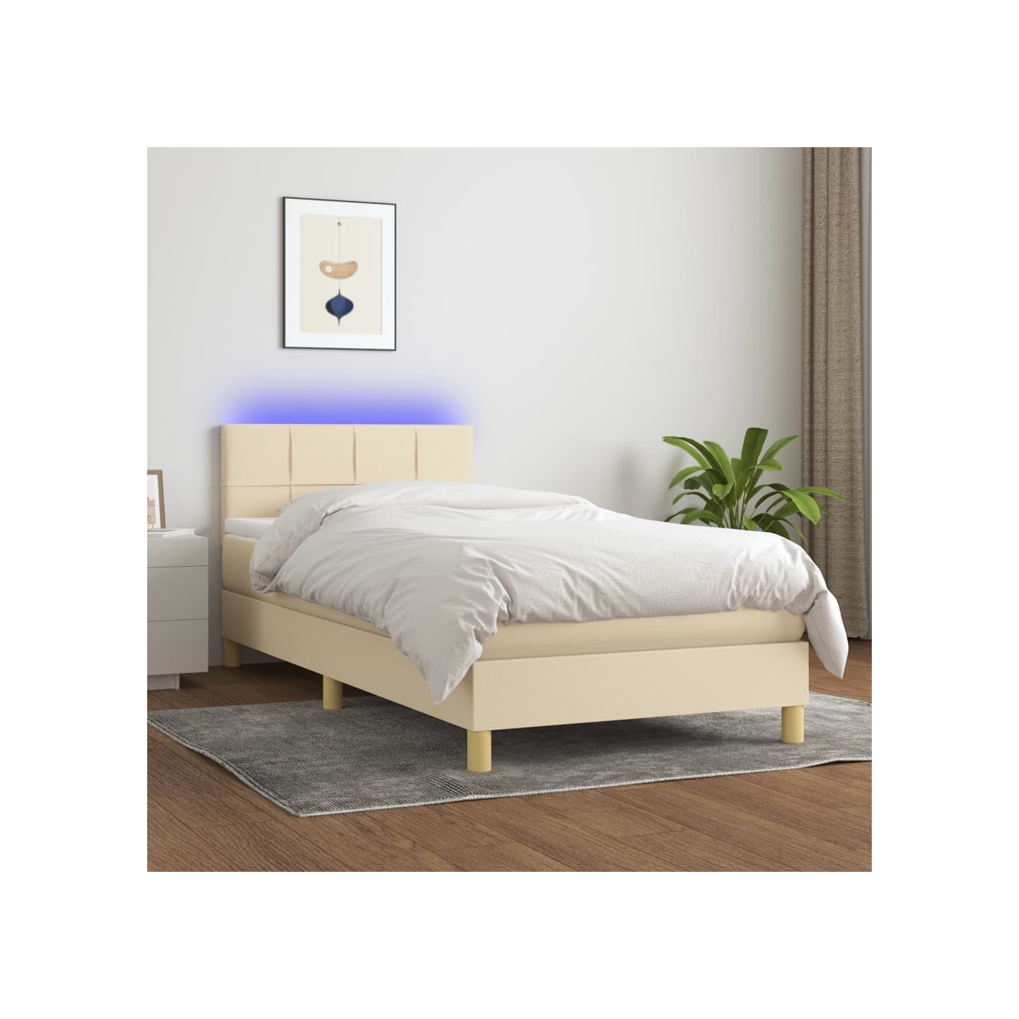 Sommier à lattes de lit avec matelas LED Crème 100x200 cm Tissu