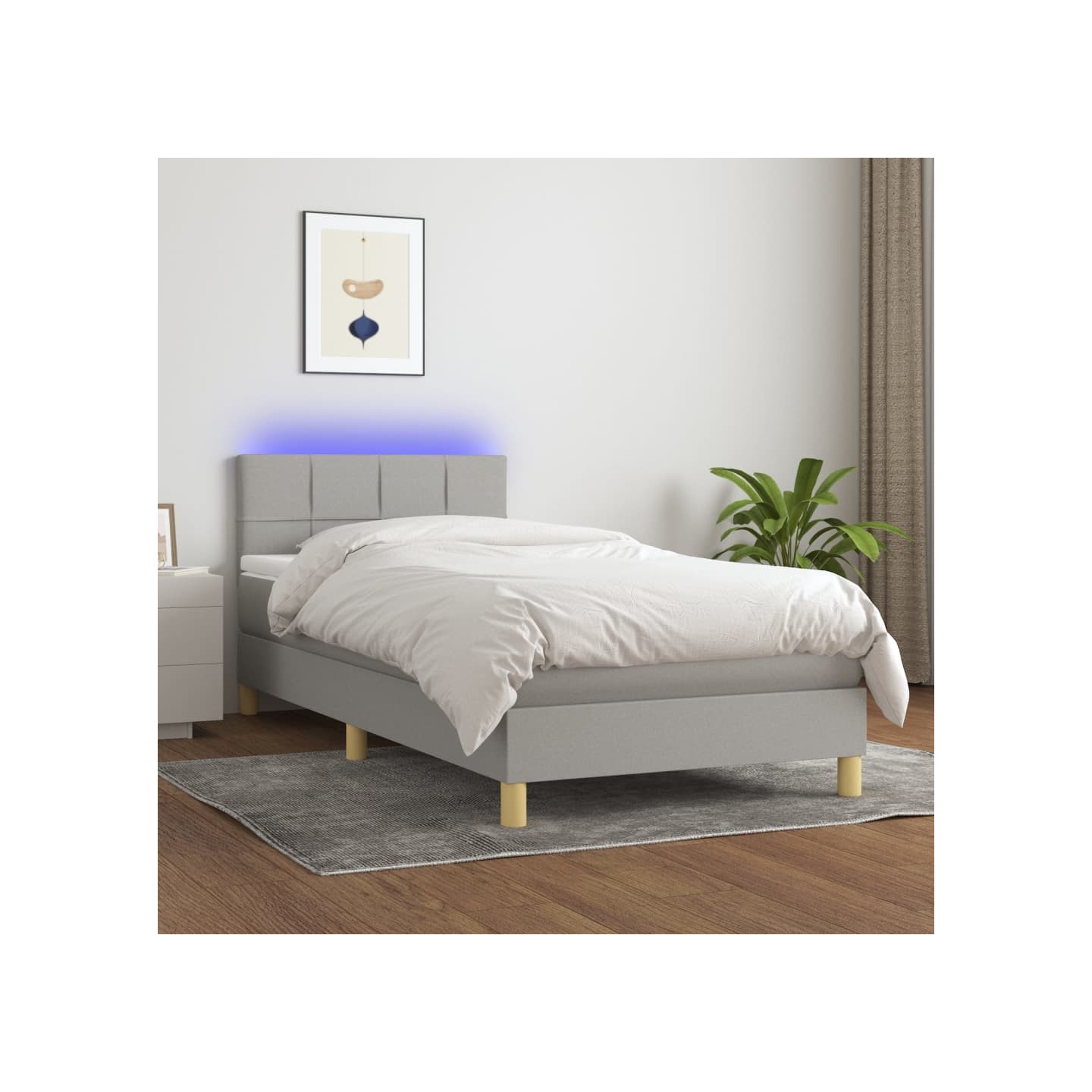 Sommier à lattes de lit avec matelas et LED Gris clair 90x200cm