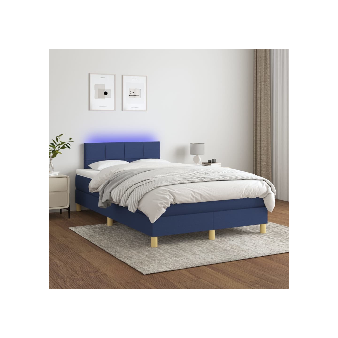 Sommier à lattes de lit avec matelas LED Bleu 120x200 cm Tissu