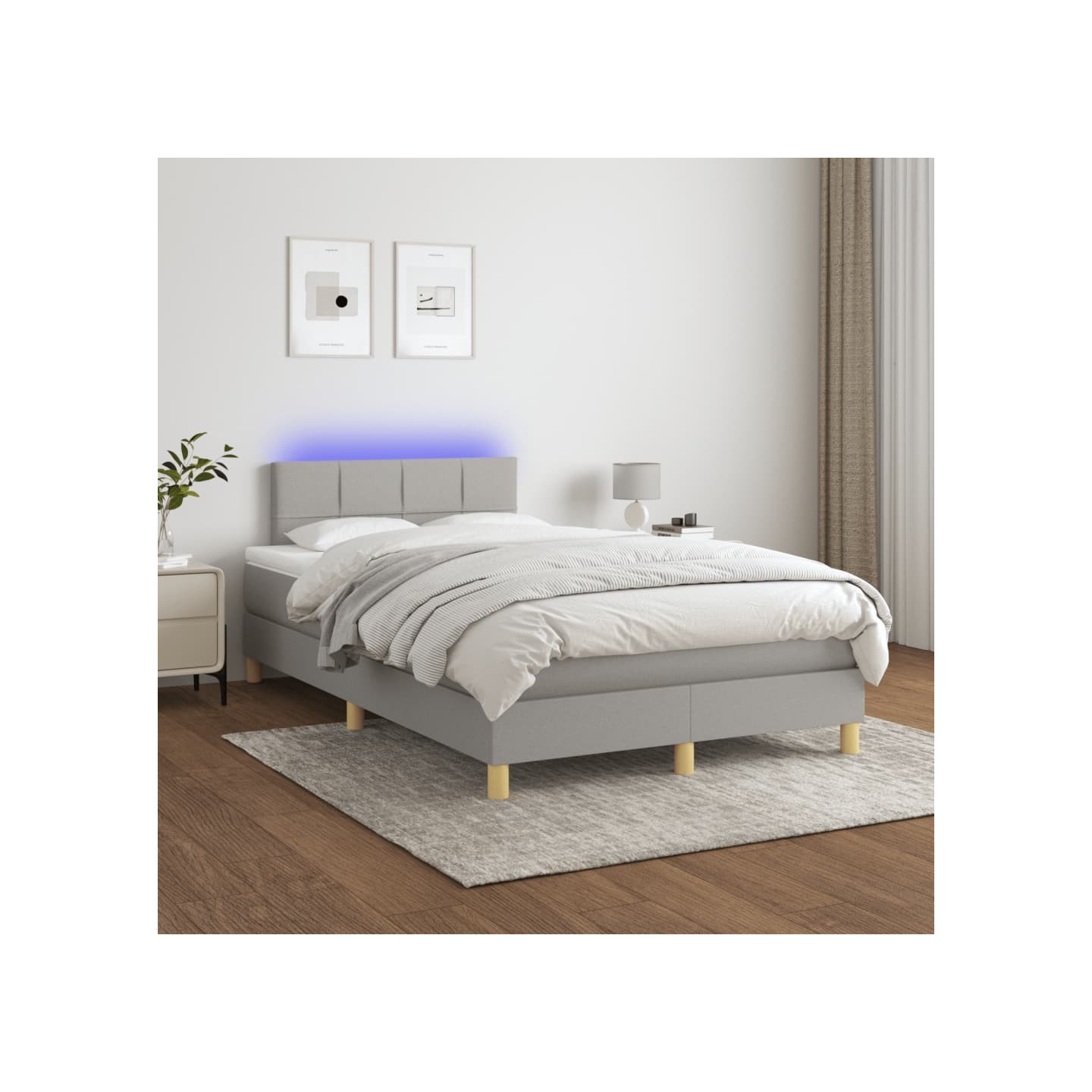 Sommier à lattes de lit matelas LED Gris clair 120x200 cm Tissu