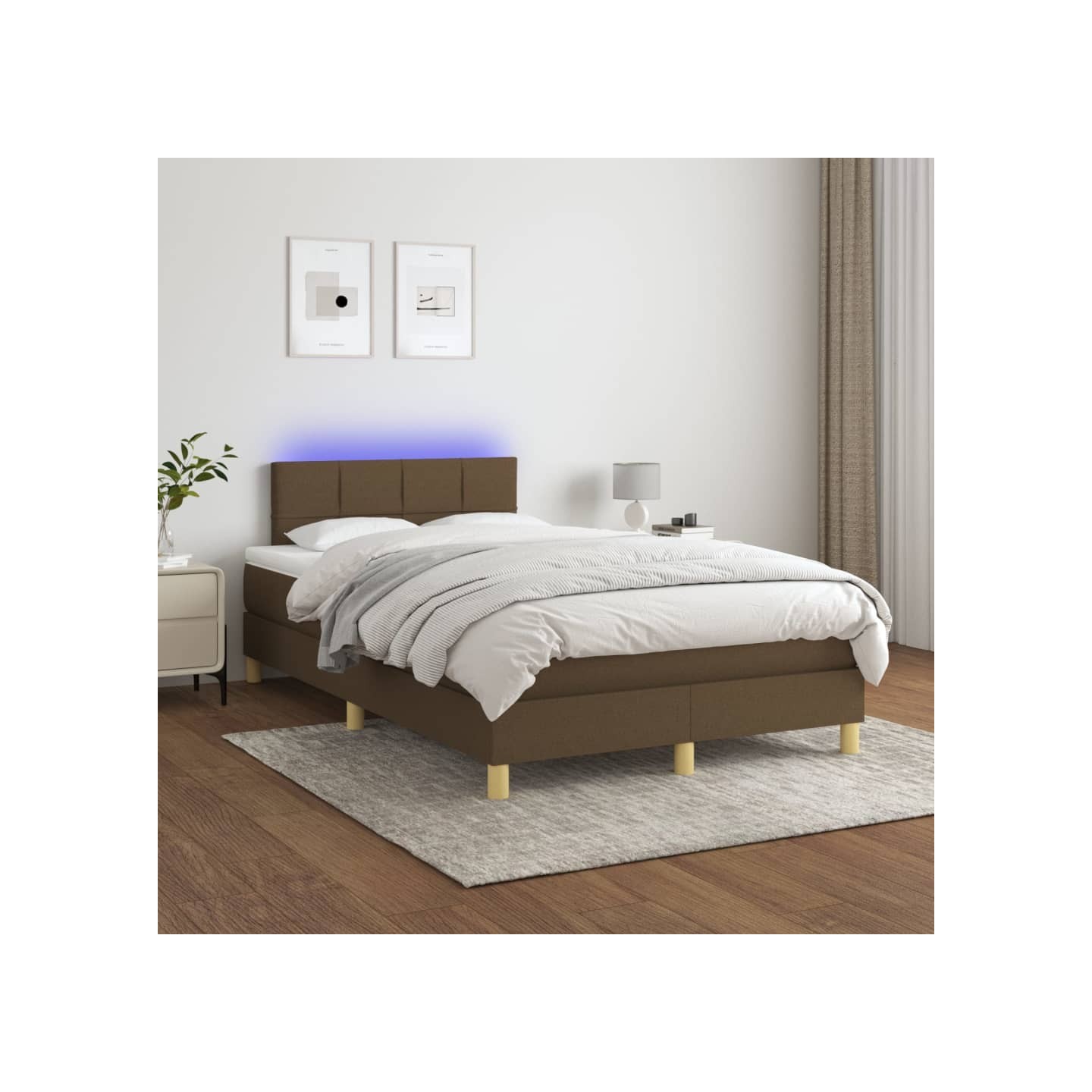 Sommier à lattes de lit matelas et LED Marron foncé 120x200 cm