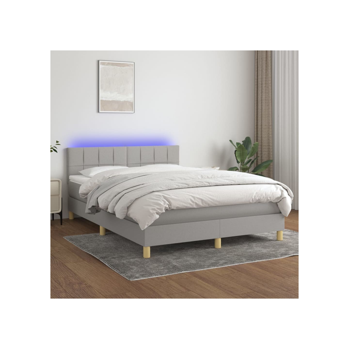 Sommier à lattes de lit et matelas et LED Gris clair 140x190 cm