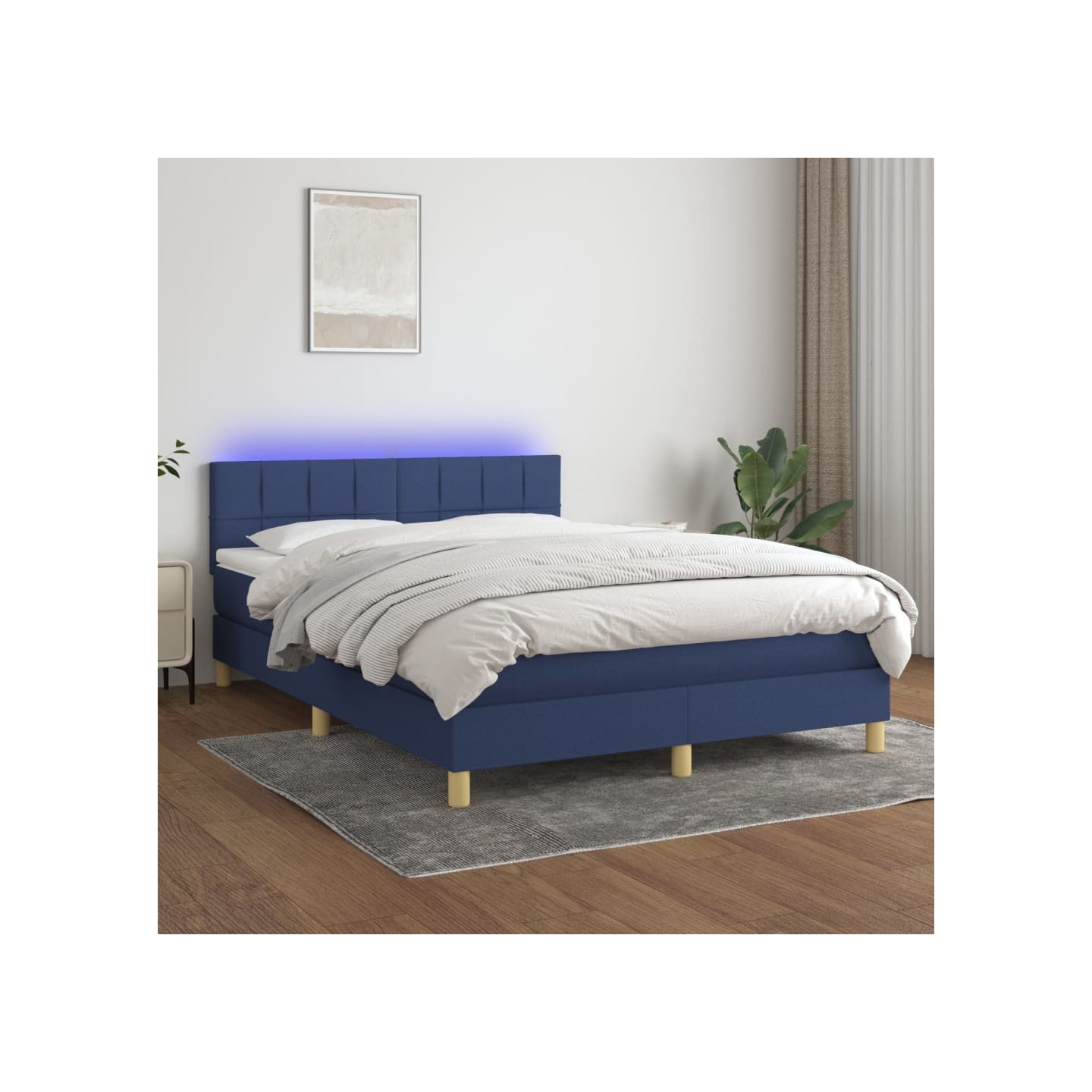 Sommier à lattes de lit avec matelas LED Bleu 140x200 cm Tissu
