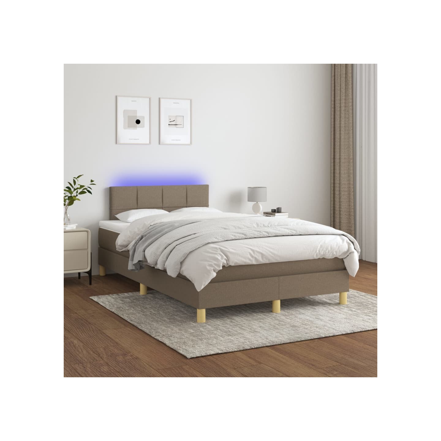 Sommier à lattes de lit avec matelas LED Taupe 120x200 cm Tissu