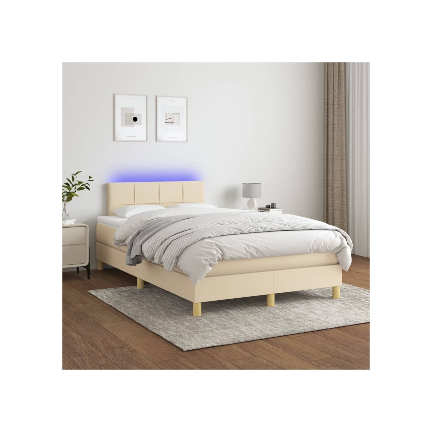 Sommier à lattes de lit avec matelas LED Crème 120x200 cm Tissu