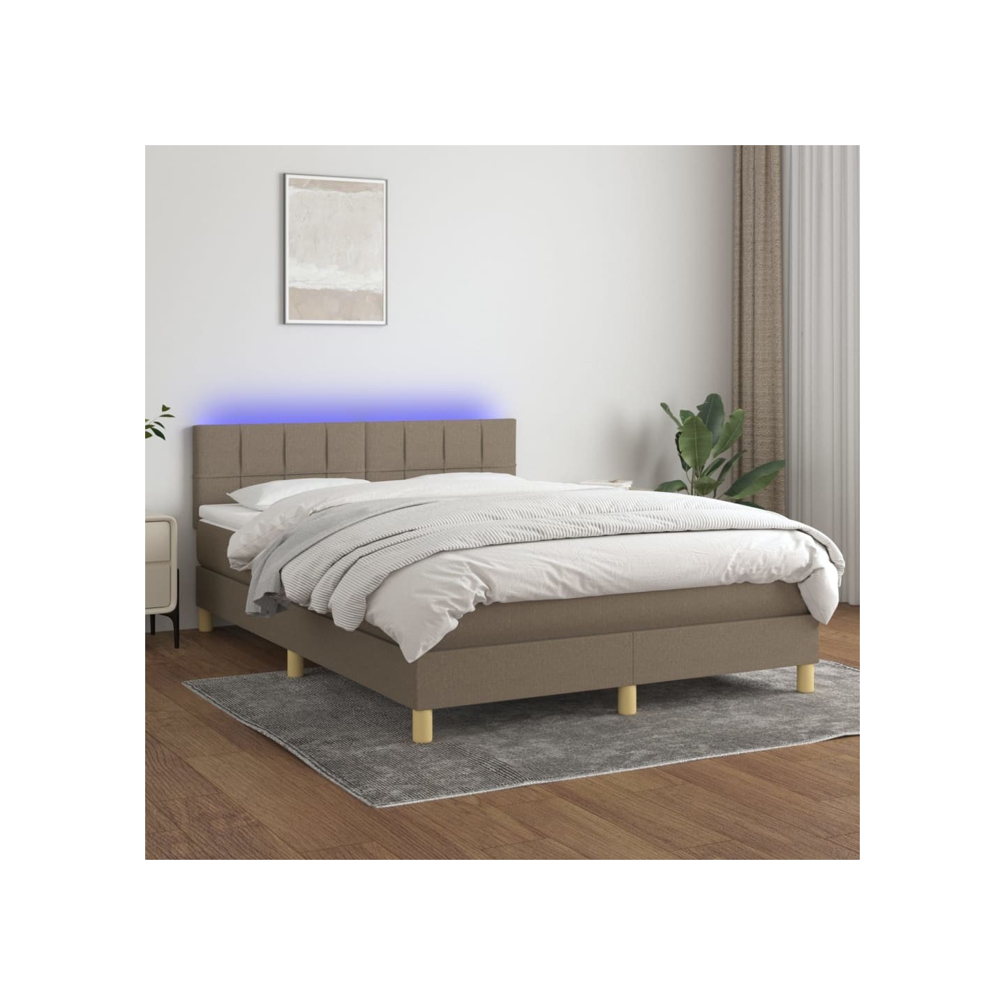 Sommier à lattes de lit avec matelas LED Taupe 140x200 cm Tissu