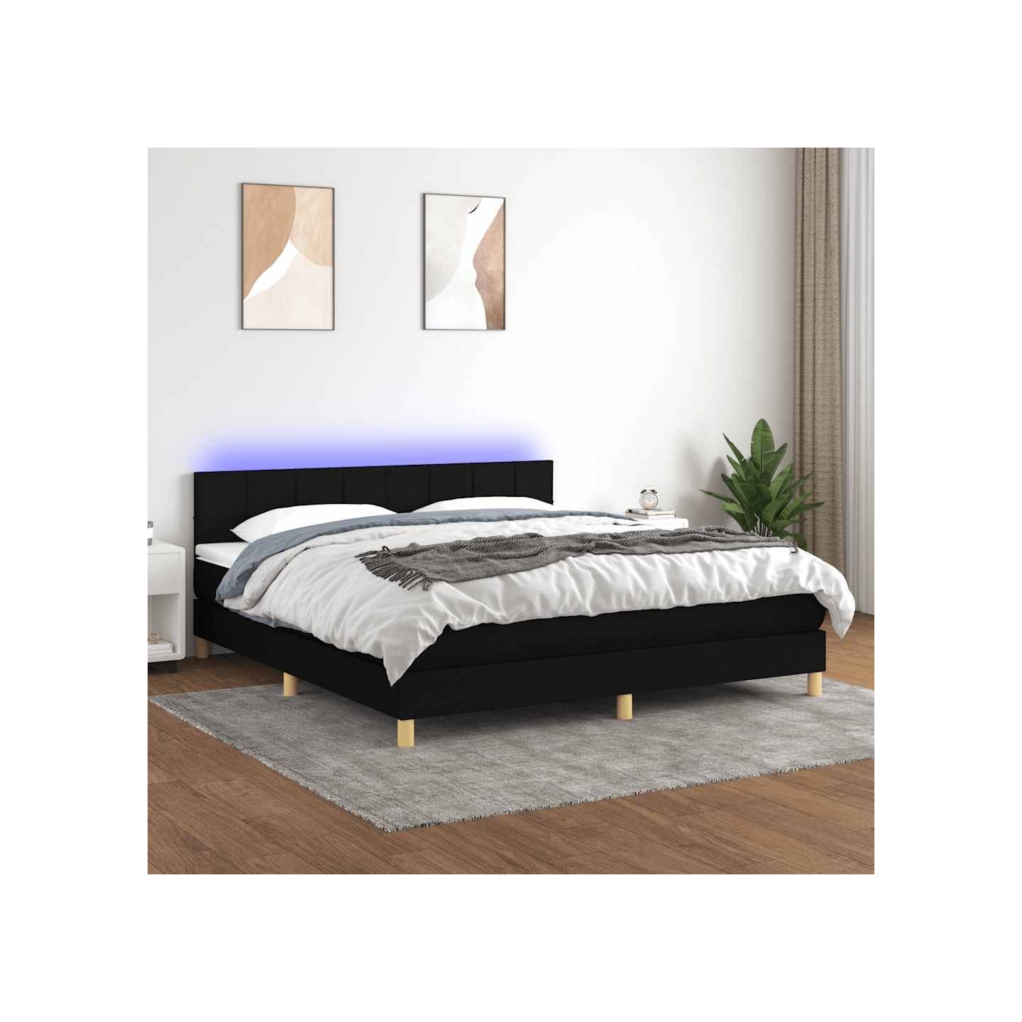 Sommier à lattes de lit avec matelas LED Noir 180x200 cm Tissu