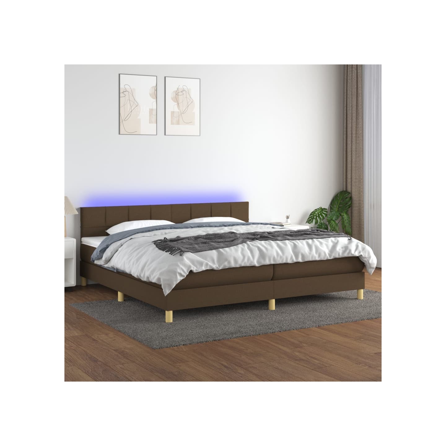 Sommier à lattes de lit matelas et LED Marron foncé 200x200 cm