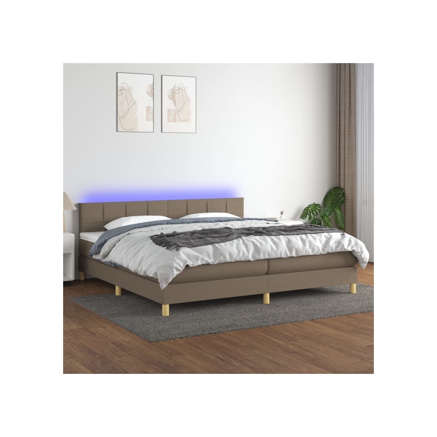 Sommier à lattes de lit et matelas et LED Taupe 200x200cm Tissu