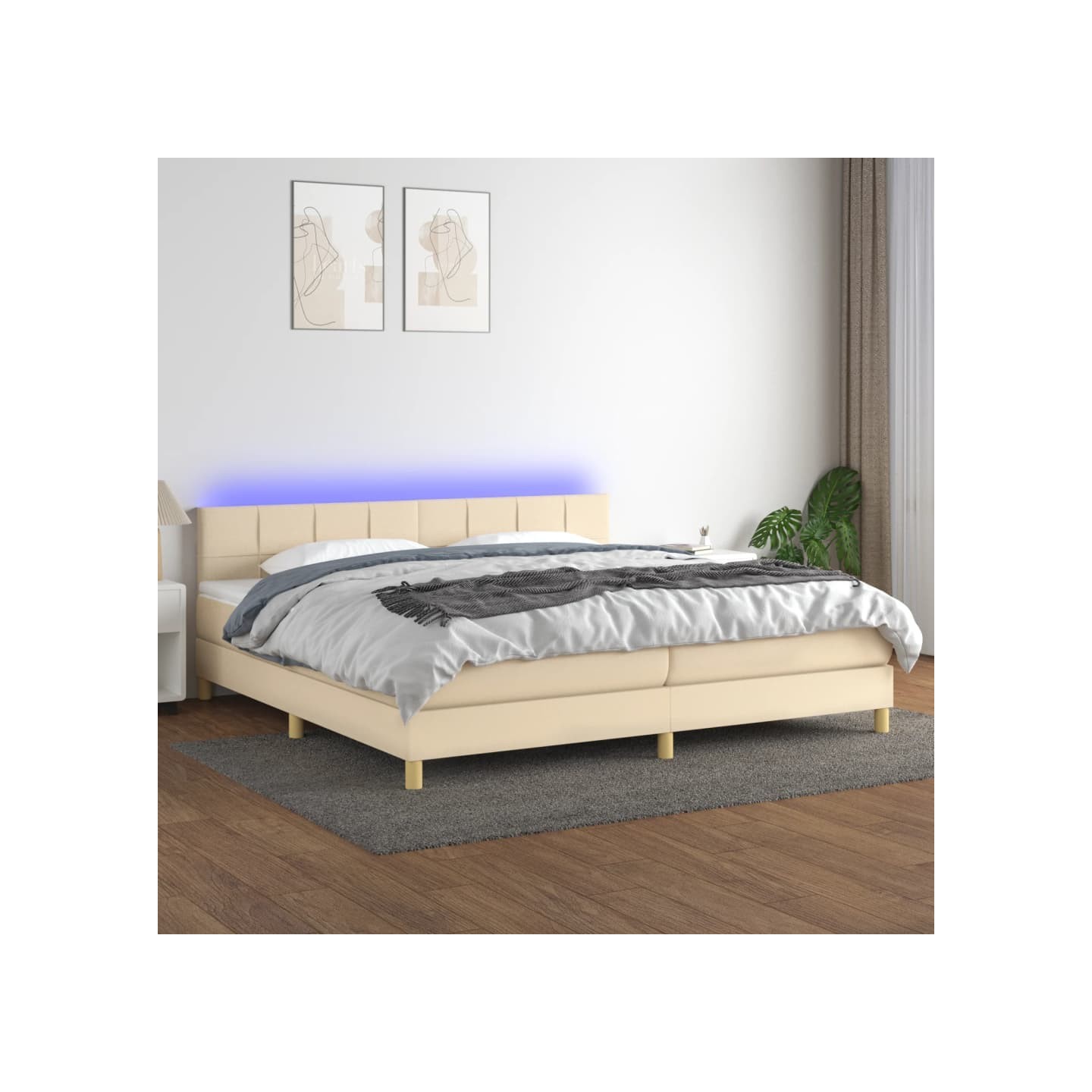 Sommier à lattes de lit et matelas et LED Crème 200x200cm Tissu