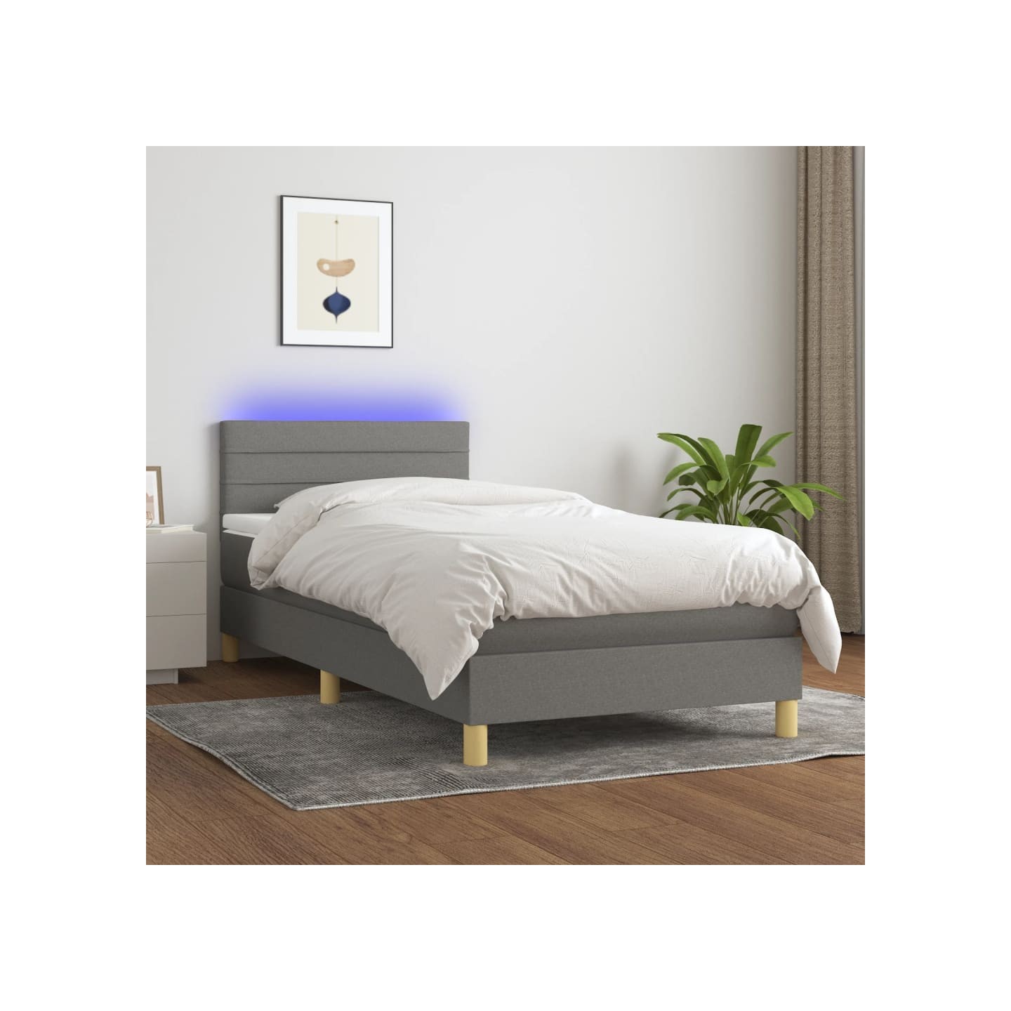 Sommier à lattes de lit avec matelas et LED Gris foncé 90x190cm