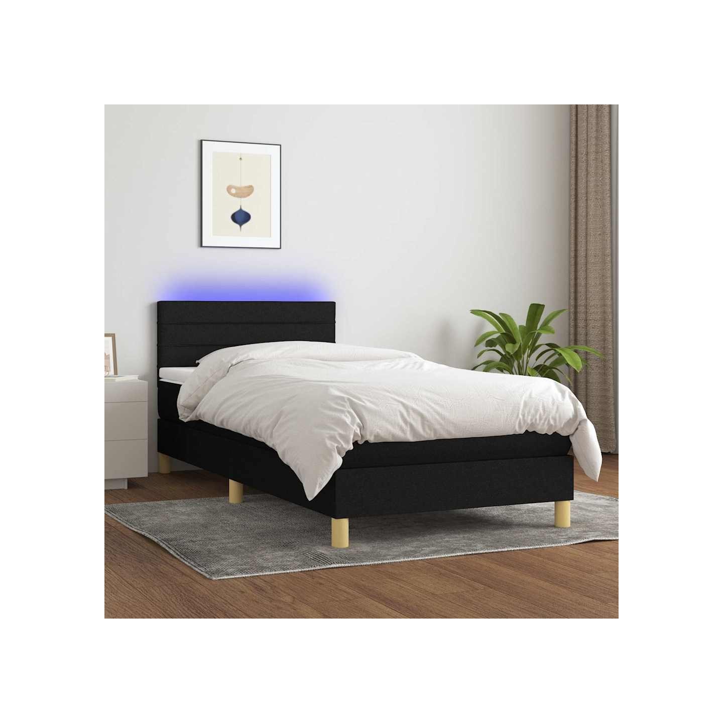 Sommier à lattes de lit avec matelas et LED Noir 90x200cm Tissu