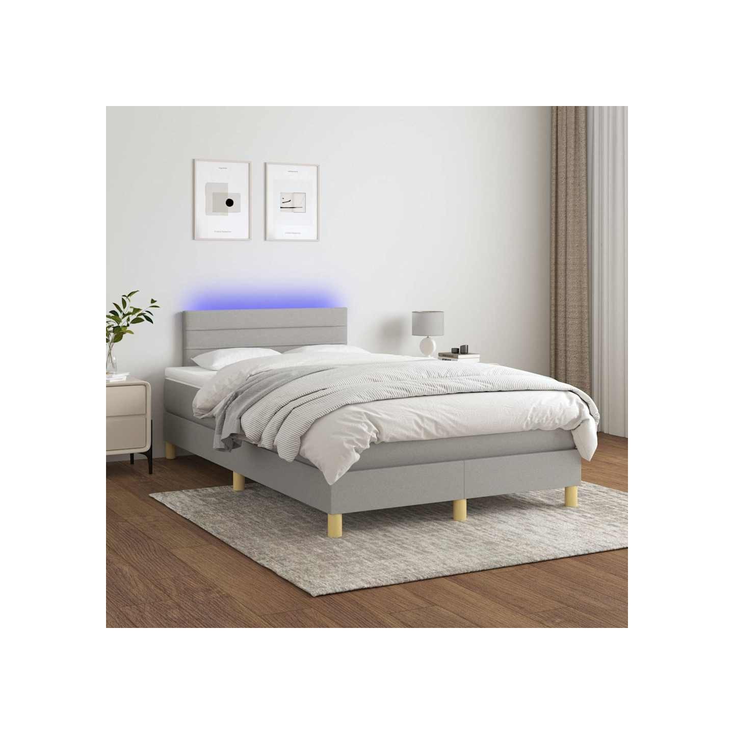 Sommier à lattes de lit matelas LED Gris clair 120x200 cm Tissu