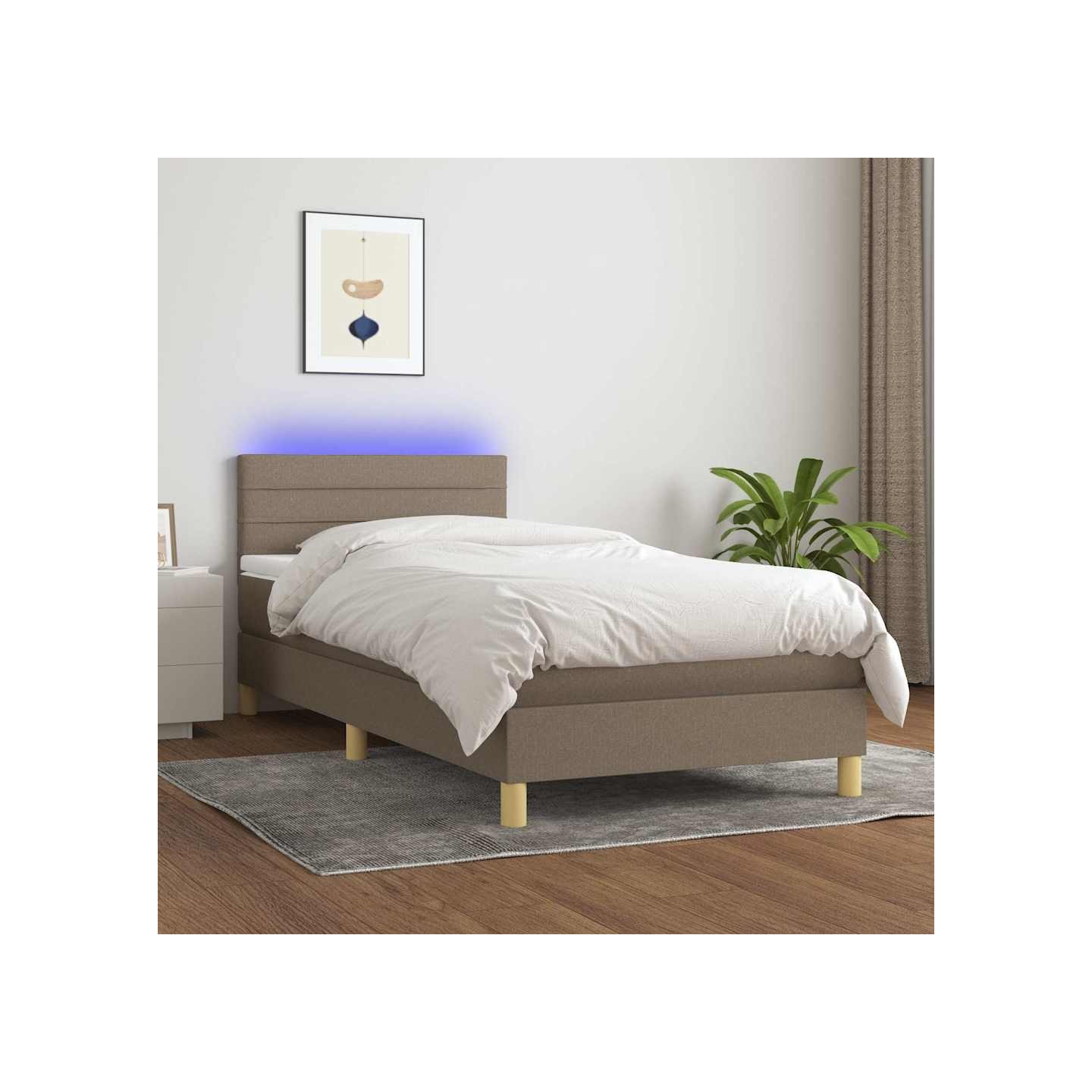 Sommier à lattes de lit avec matelas LED Taupe 100x200 cm Tissu