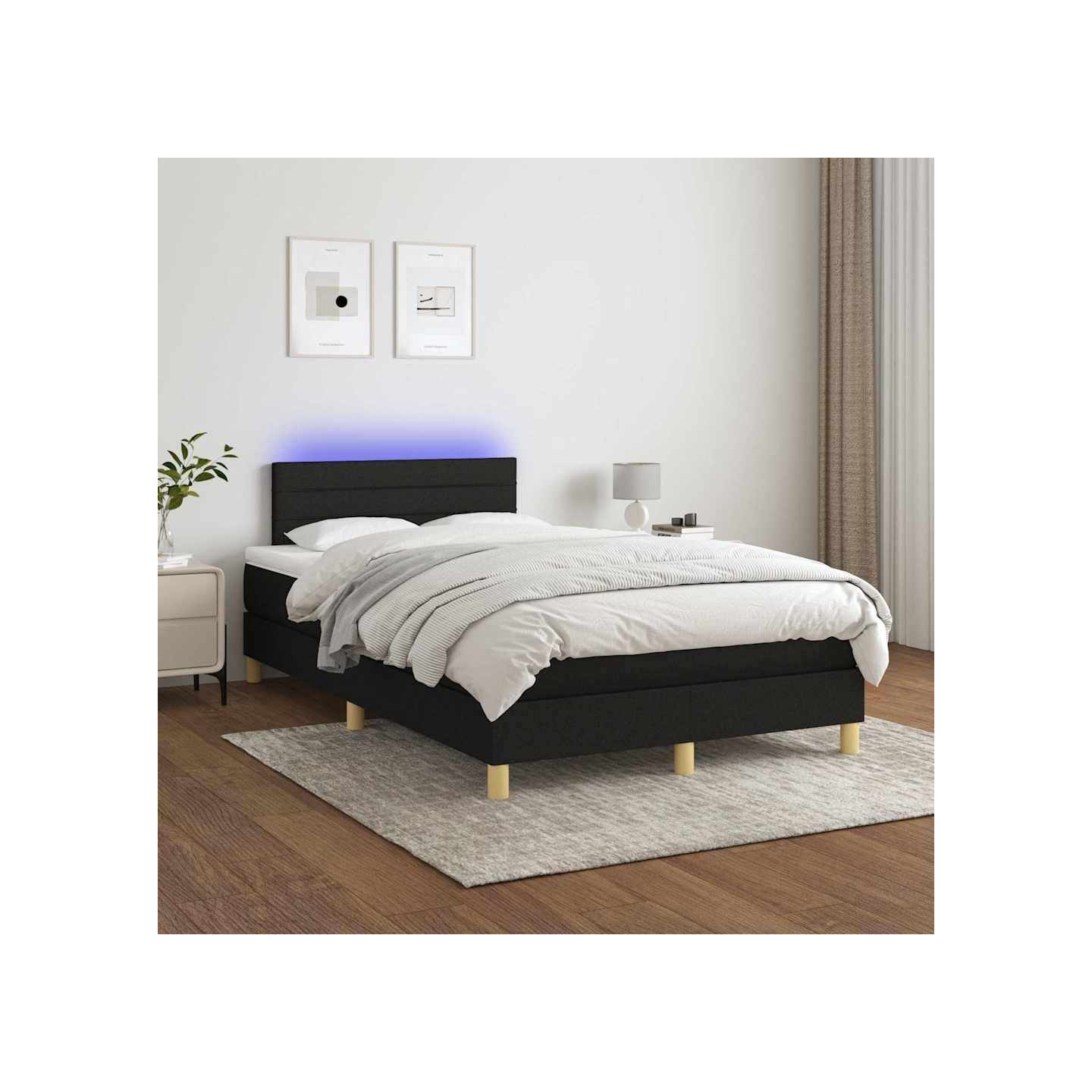 Sommier à lattes de lit avec matelas LED Noir 120x200 cm Tissu