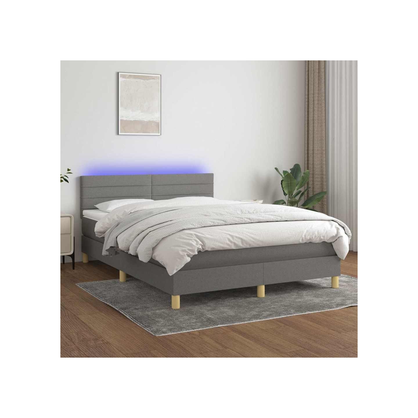 Sommier à lattes de lit et matelas et LED Gris foncé 140x200 cm