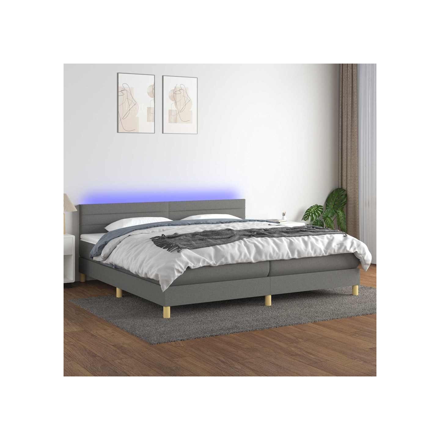 Sommier à lattes de lit et matelas et LED Gris foncé 200x200 cm