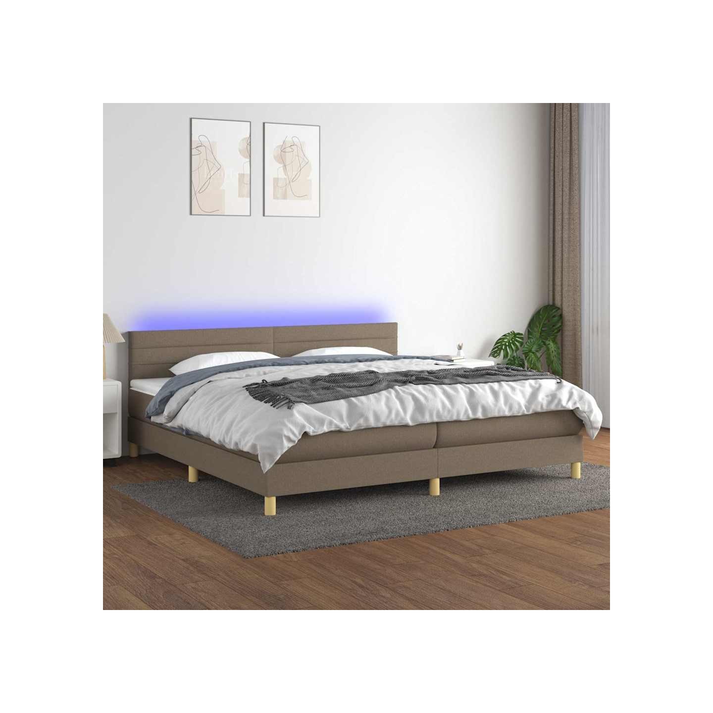 Sommier à lattes de lit et matelas et LED Taupe 200x200cm Tissu