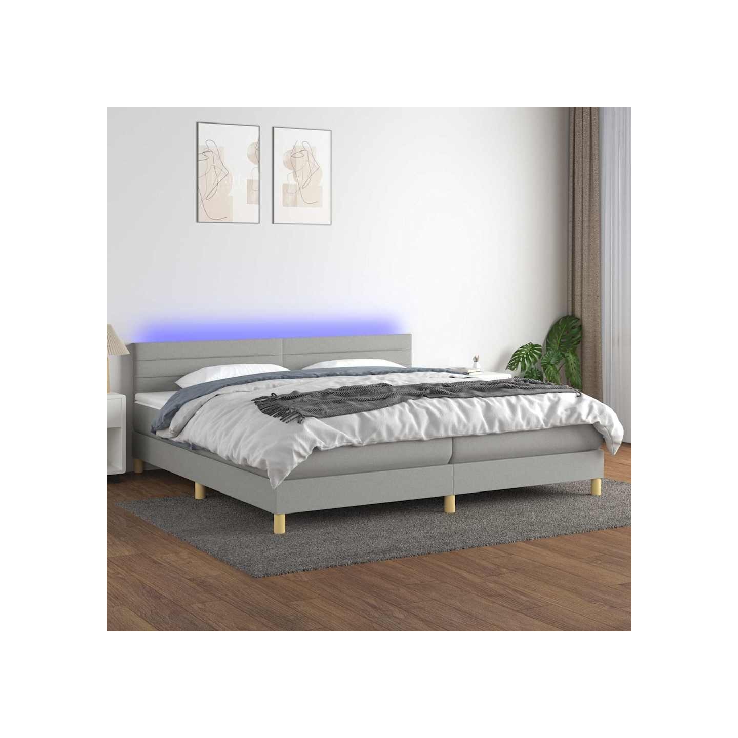 Sommier à lattes de lit matelas LED Gris clair 200x200 cm Tissu