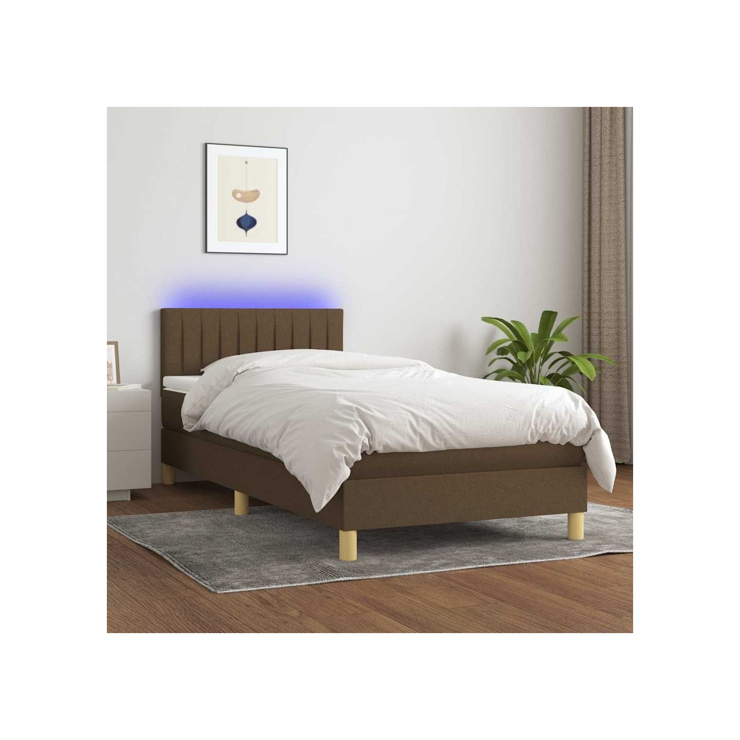 Sommier à lattes de lit et matelas et LED Marron foncé 90x190cm