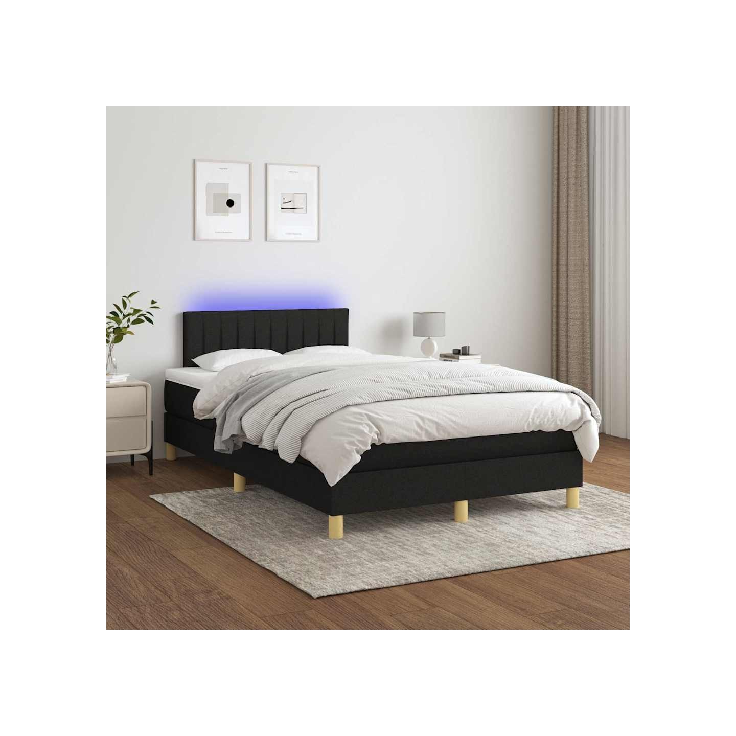 Sommier à lattes de lit avec matelas LED Noir 120x200 cm Tissu