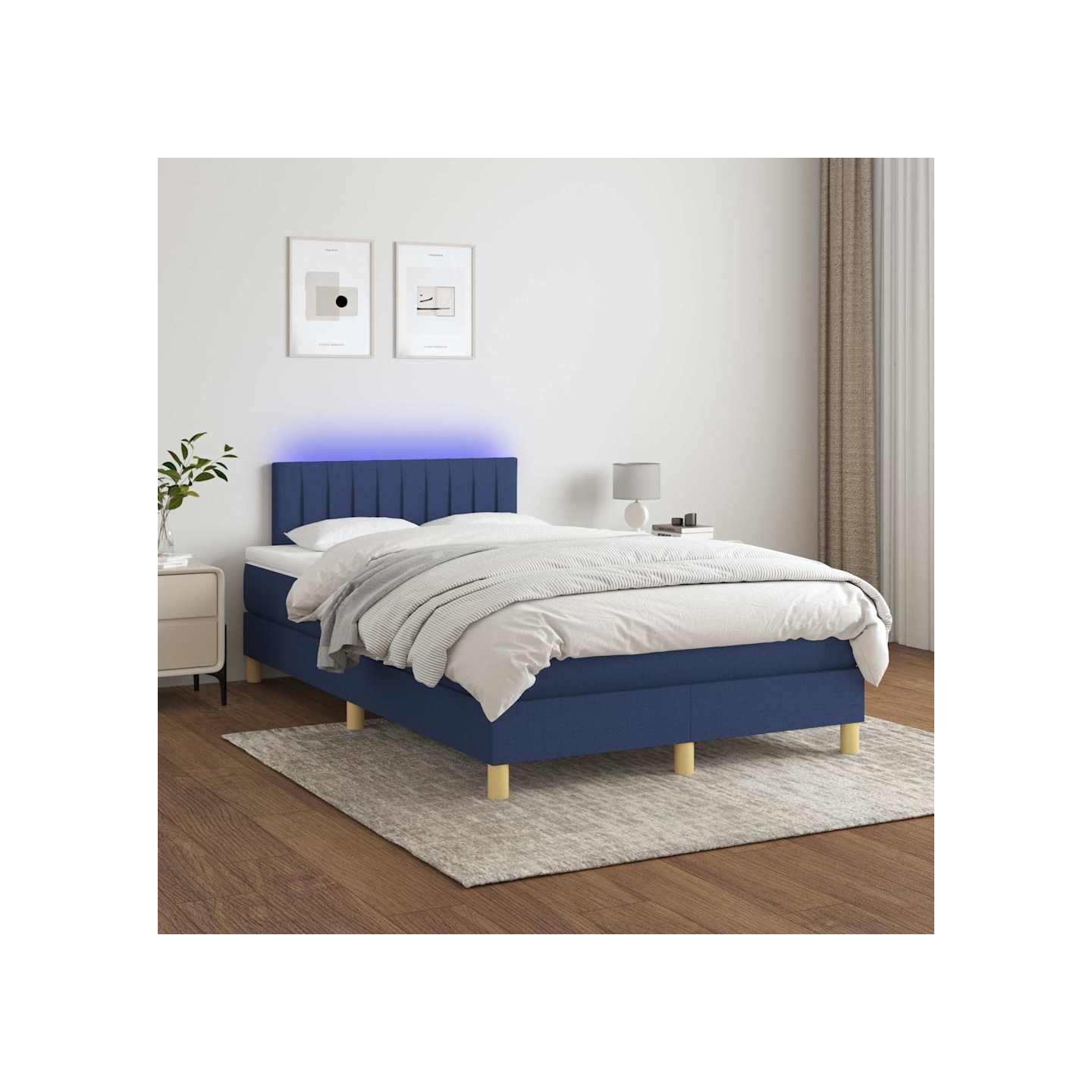 Sommier à lattes de lit avec matelas LED Bleu 120x200 cm Tissu